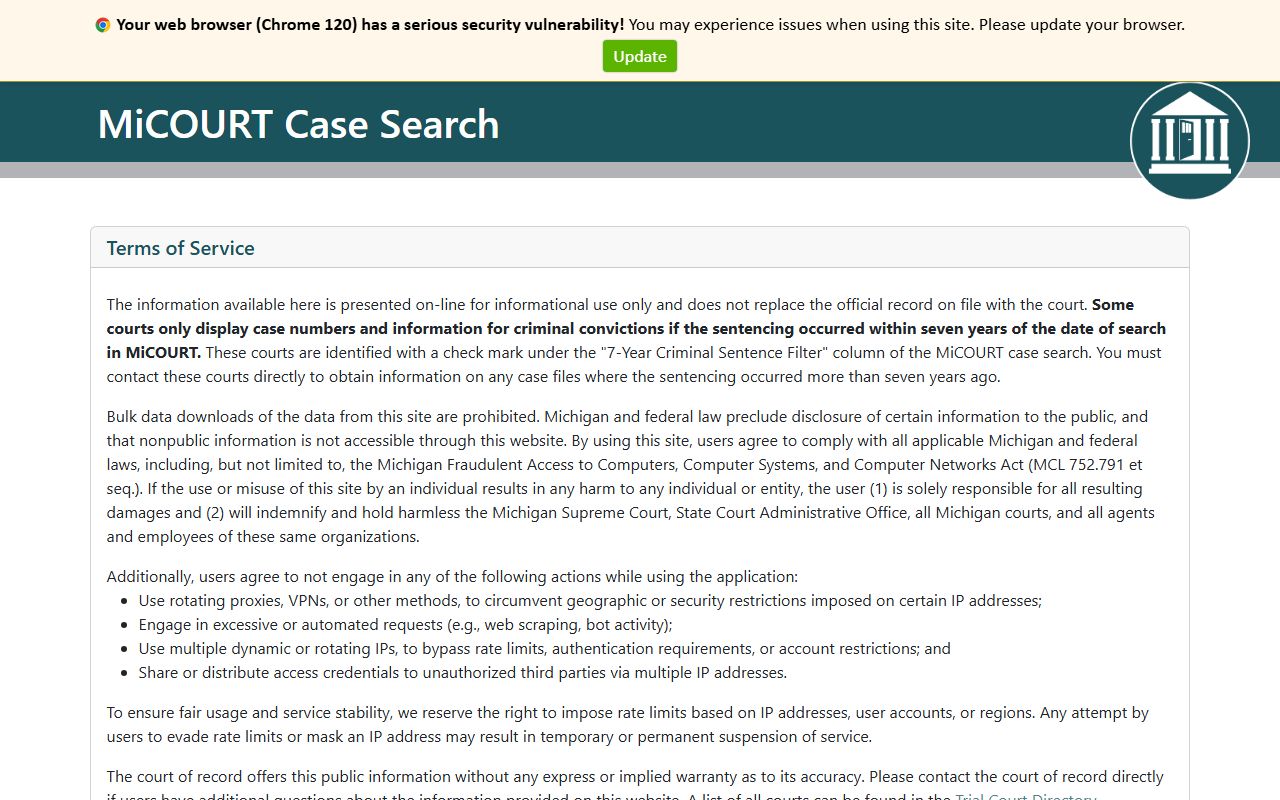 Eaton County District Court records in the MiCOURT case search application