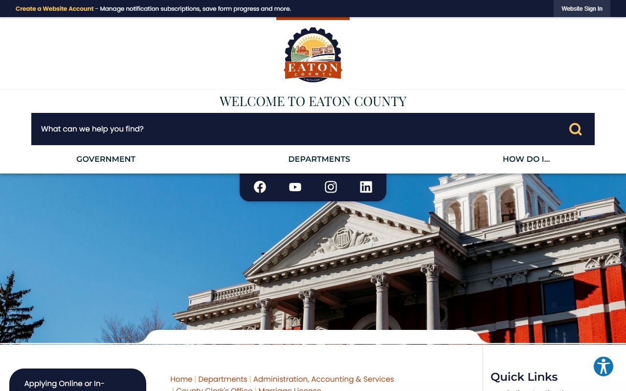 Eaton County marriage records application steps