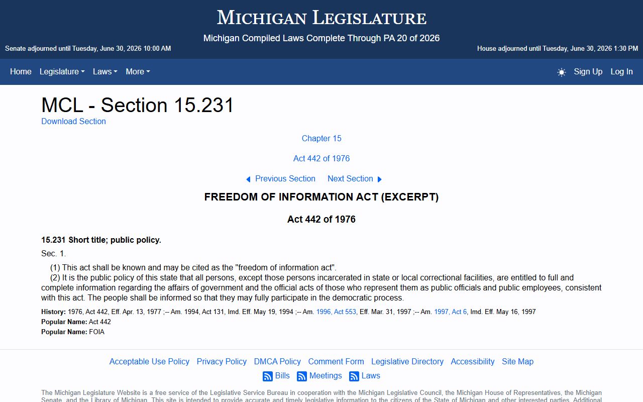 Eaton County court records public access under the Michigan FOIA statute