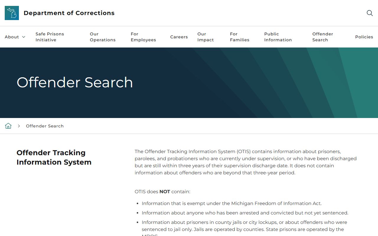 Eaton County inmate and jail Michigan OTIS state locator page